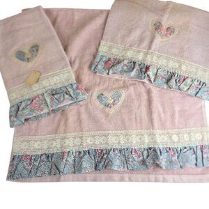 Vintage 80s Jillian Rose Bath Towel Washcloth Pink Ruffles Deadstock NEW